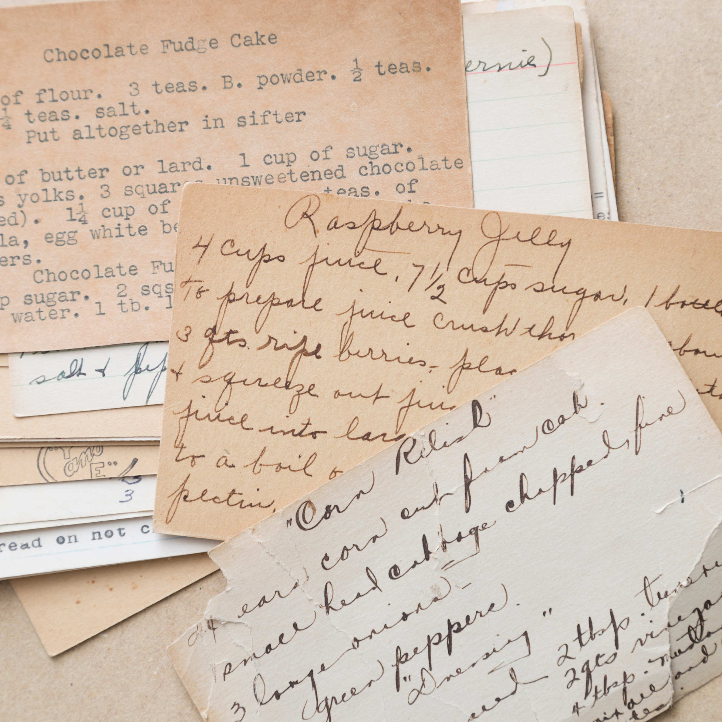 Handwritten or typed recipe cards